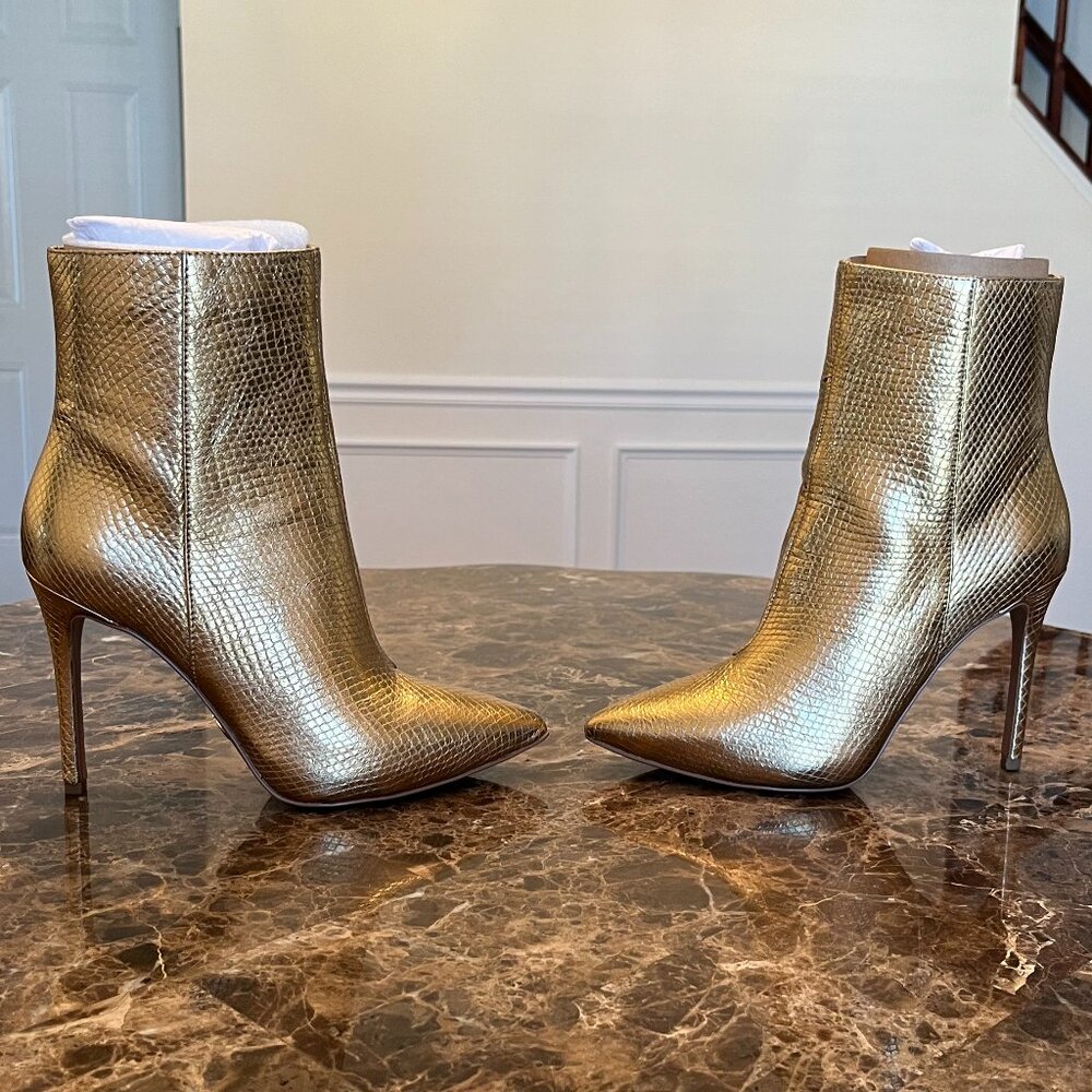 MICHAEL KORS Metallic Snake-Embossed Leather Leona Booties (Size 6)